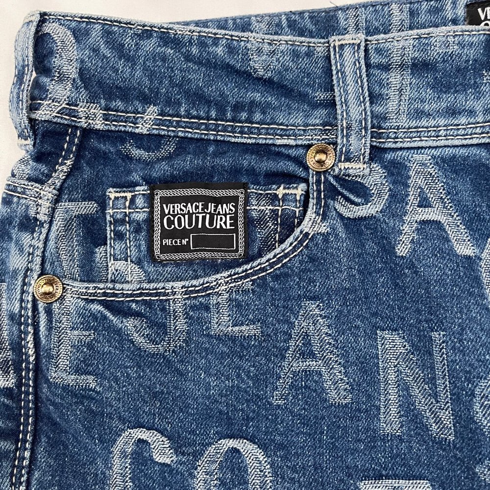 NWT $525 Authentic Versace Couture allover logo stretchy cotton jeans 27 - Picture 9 of 17